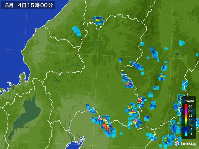 岐阜県の雨雲レーダー(2017年08月04日)