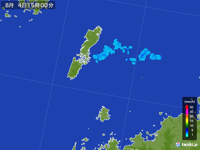 壱岐・対馬(長崎県)の雨雲レーダー(2017年08月04日)
