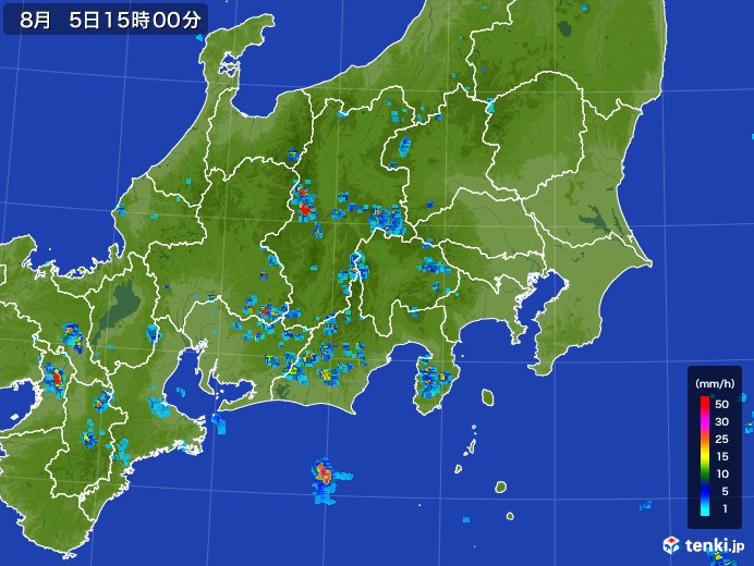 関東・甲信地方の雨雲レーダー(2017年08月05日)