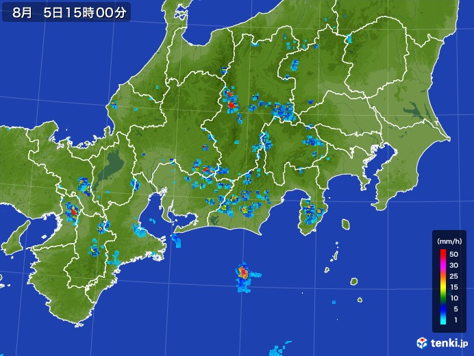 東海地方の雨雲レーダー(2017年08月05日)
