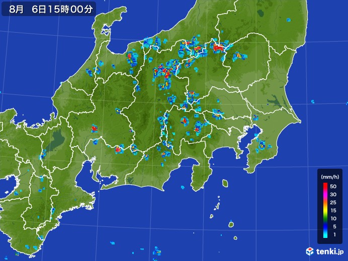 関東・甲信地方の雨雲レーダー(2017年08月06日)