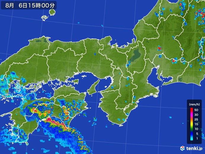 近畿地方の雨雲レーダー(2017年08月06日)