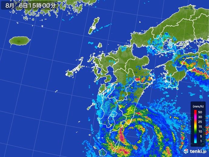 九州地方の雨雲レーダー(2017年08月06日)