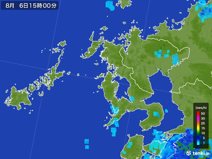 長崎県の雨雲レーダー(2017年08月06日)