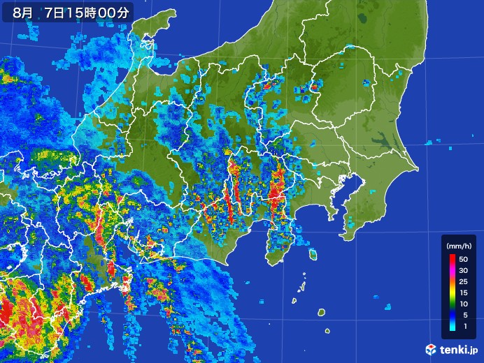関東・甲信地方の雨雲レーダー(2017年08月07日)