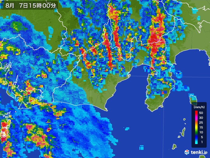 静岡県の雨雲レーダー(2017年08月07日)