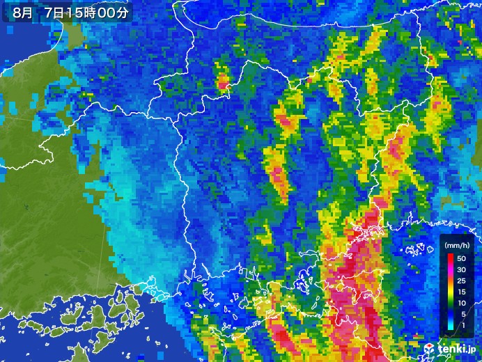 岡山県の雨雲レーダー(2017年08月07日)