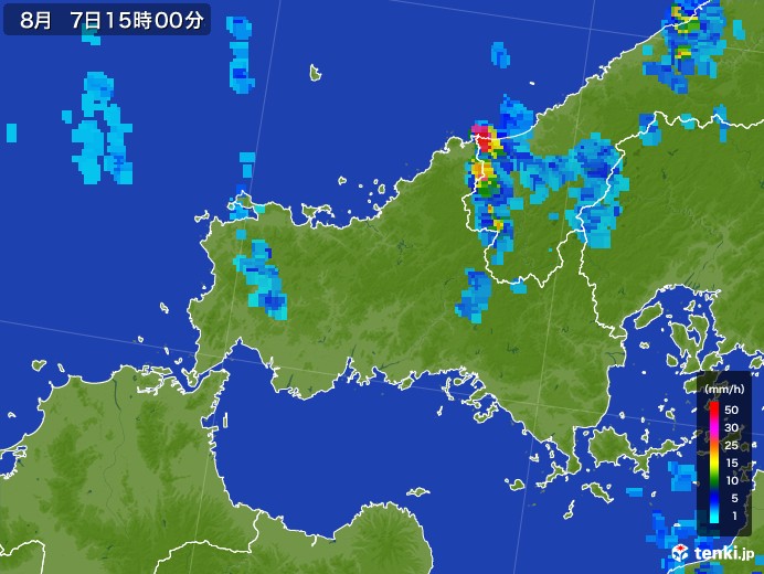 山口県の雨雲レーダー(2017年08月07日)