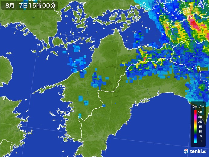愛媛県の雨雲レーダー(2017年08月07日)