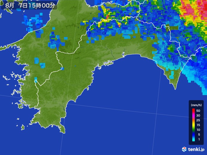 高知県の雨雲レーダー(2017年08月07日)