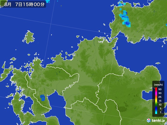 福岡県の雨雲レーダー(2017年08月07日)
