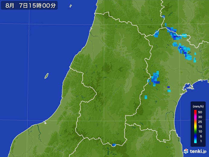 山形県の雨雲レーダー(2017年08月07日)