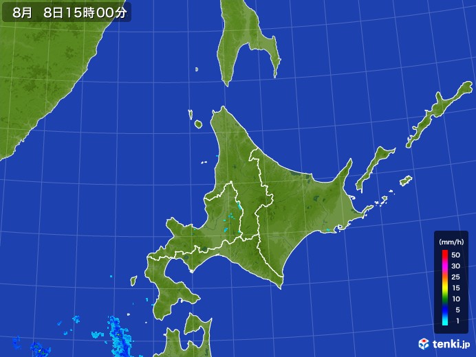 北海道地方の雨雲レーダー(2017年08月08日)
