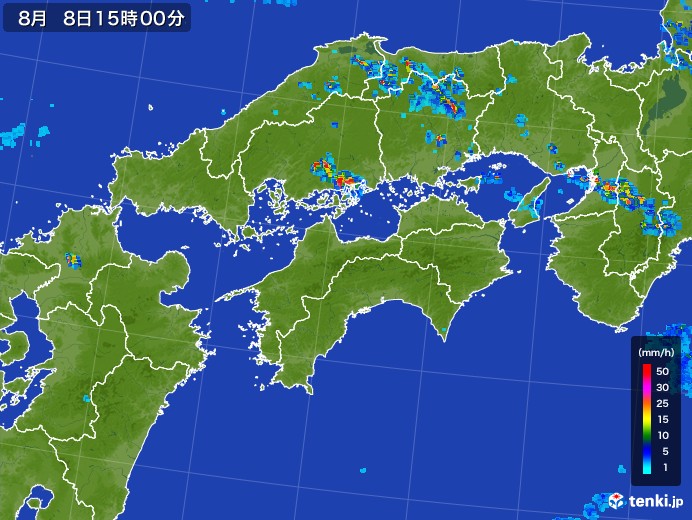 四国地方の雨雲レーダー(2017年08月08日)