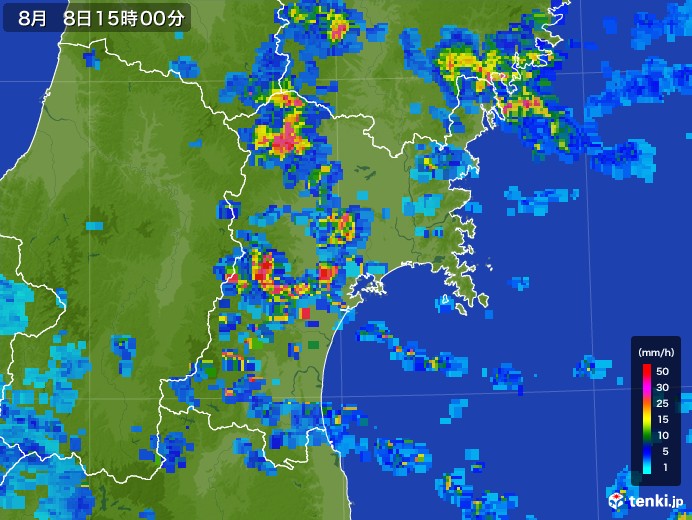 宮城県の雨雲レーダー(2017年08月08日)