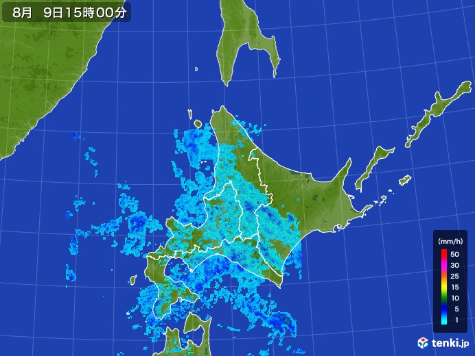 北海道地方の雨雲レーダー(2017年08月09日)