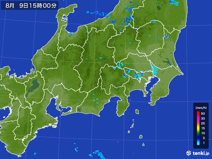 関東・甲信地方の雨雲レーダー(2017年08月09日)