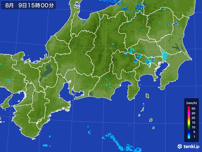 東海地方の雨雲レーダー(2017年08月09日)