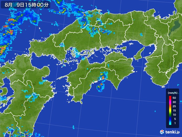 四国地方の雨雲レーダー(2017年08月09日)