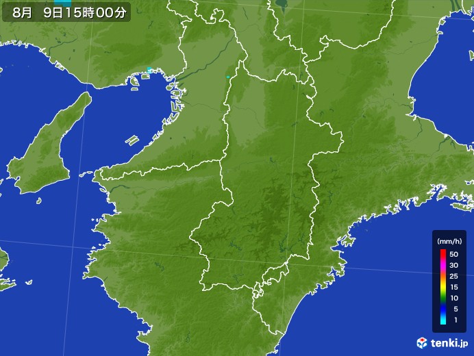 奈良県の雨雲レーダー(2017年08月09日)
