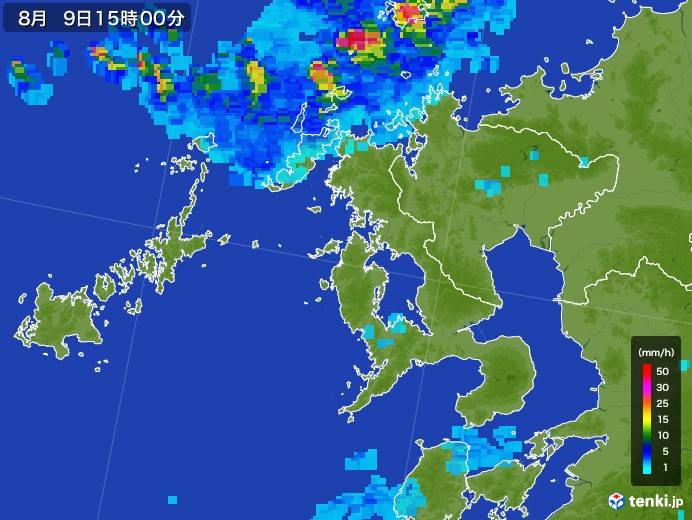 長崎県の雨雲レーダー(2017年08月09日)