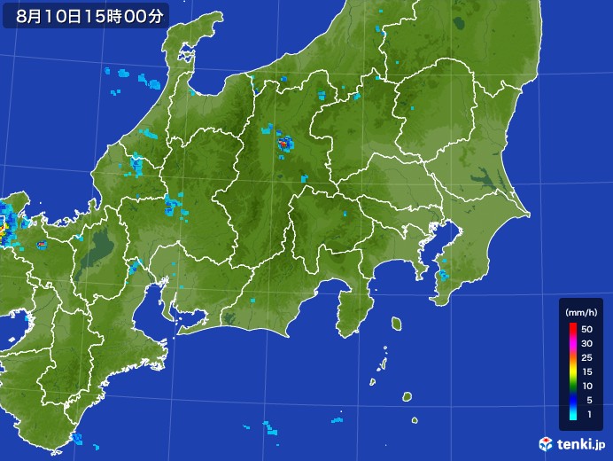 関東・甲信地方の雨雲レーダー(2017年08月10日)