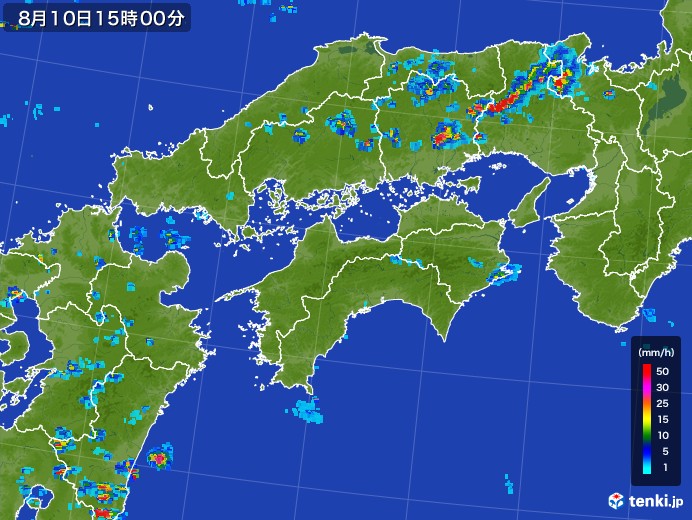 四国地方の雨雲レーダー(2017年08月10日)