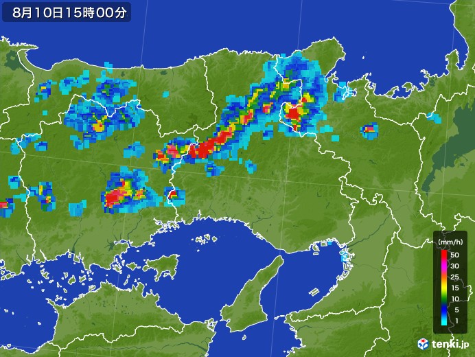 兵庫県の雨雲レーダー(2017年08月10日)