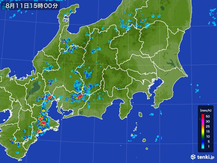 関東・甲信地方の雨雲レーダー(2017年08月11日)