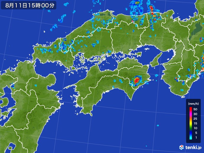 四国地方の雨雲レーダー(2017年08月11日)