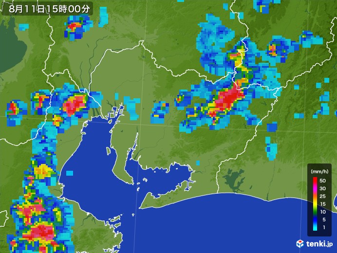 愛知県の雨雲レーダー(2017年08月11日)
