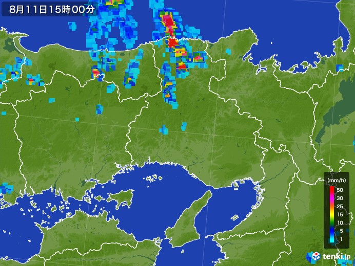 兵庫県の雨雲レーダー(2017年08月11日)