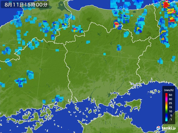 岡山県の雨雲レーダー(2017年08月11日)