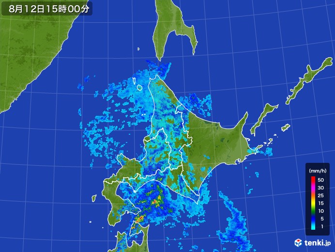 北海道地方の雨雲レーダー(2017年08月12日)