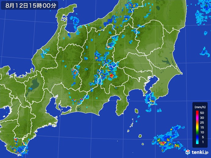 関東・甲信地方の雨雲レーダー(2017年08月12日)