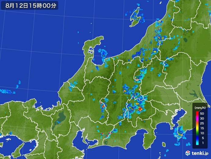 北陸地方の雨雲レーダー(2017年08月12日)