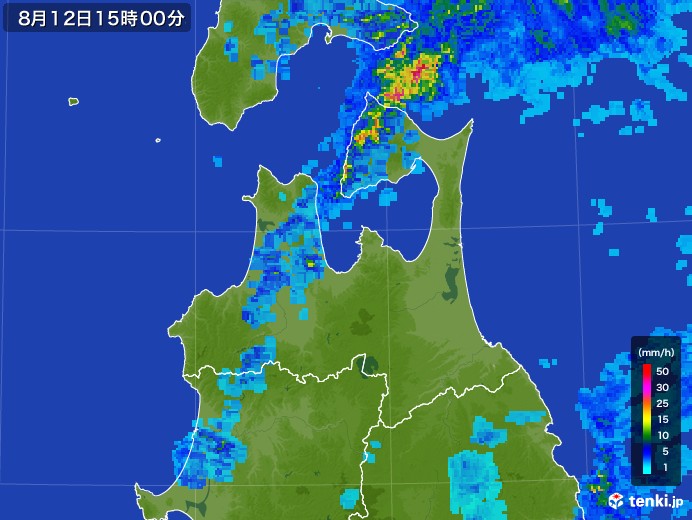 青森県の雨雲レーダー(2017年08月12日)