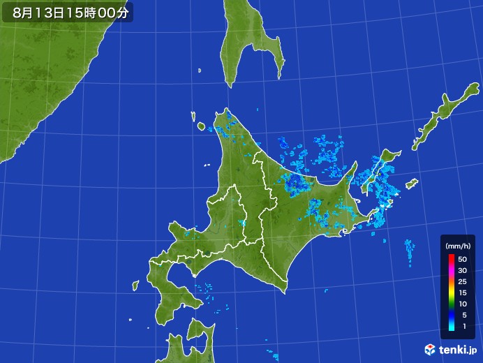 北海道地方の雨雲レーダー(2017年08月13日)