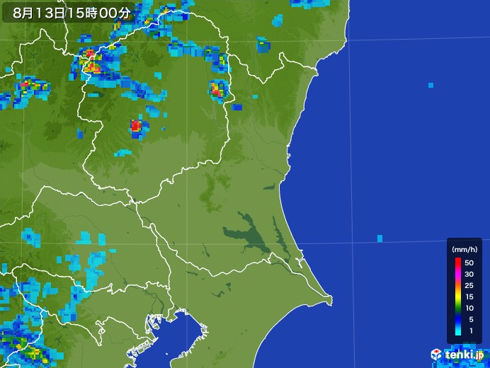 茨城県の雨雲レーダー(2017年08月13日)