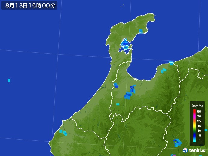 石川県の雨雲レーダー(2017年08月13日)