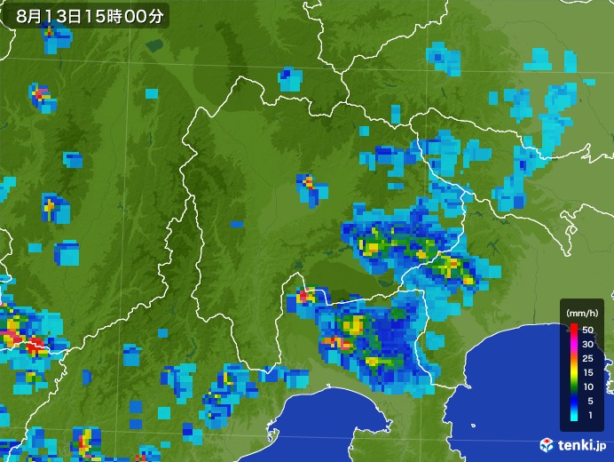 山梨県の雨雲レーダー(2017年08月13日)