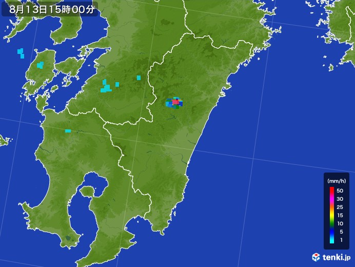 宮崎県の雨雲レーダー(2017年08月13日)