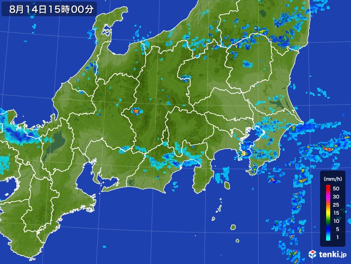 関東・甲信地方の雨雲レーダー(2017年08月14日)