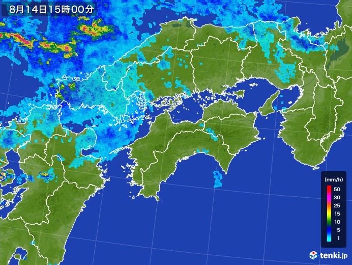 四国地方の雨雲レーダー(2017年08月14日)