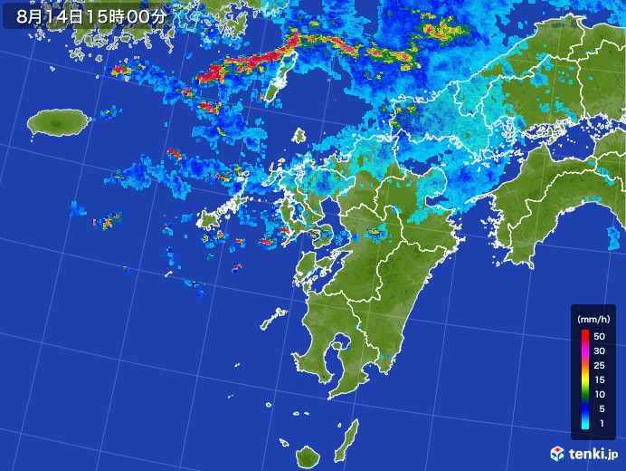 九州地方の雨雲レーダー(2017年08月14日)