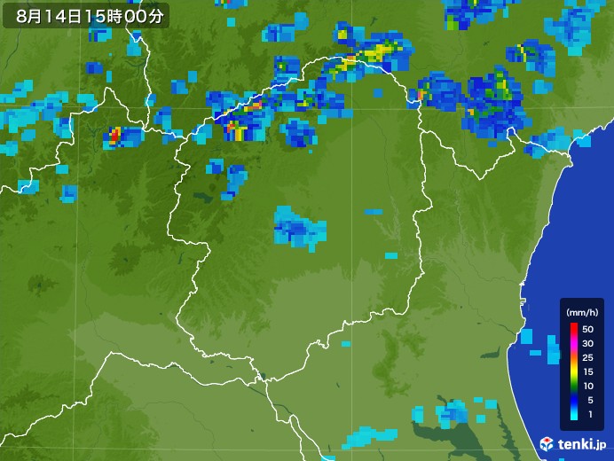 栃木県の雨雲レーダー(2017年08月14日)