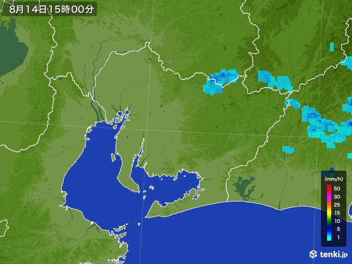 愛知県の雨雲レーダー(2017年08月14日)