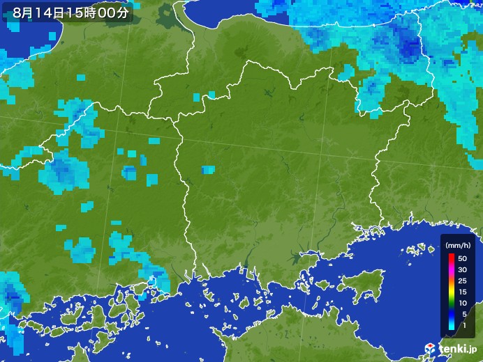 岡山県の雨雲レーダー(2017年08月14日)