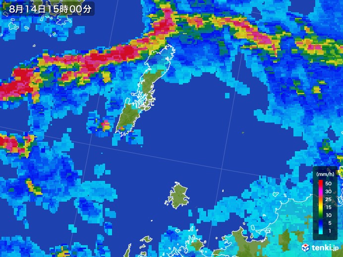 壱岐・対馬(長崎県)の雨雲レーダー(2017年08月14日)