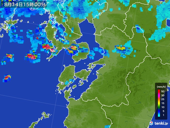 熊本県の雨雲レーダー(2017年08月14日)